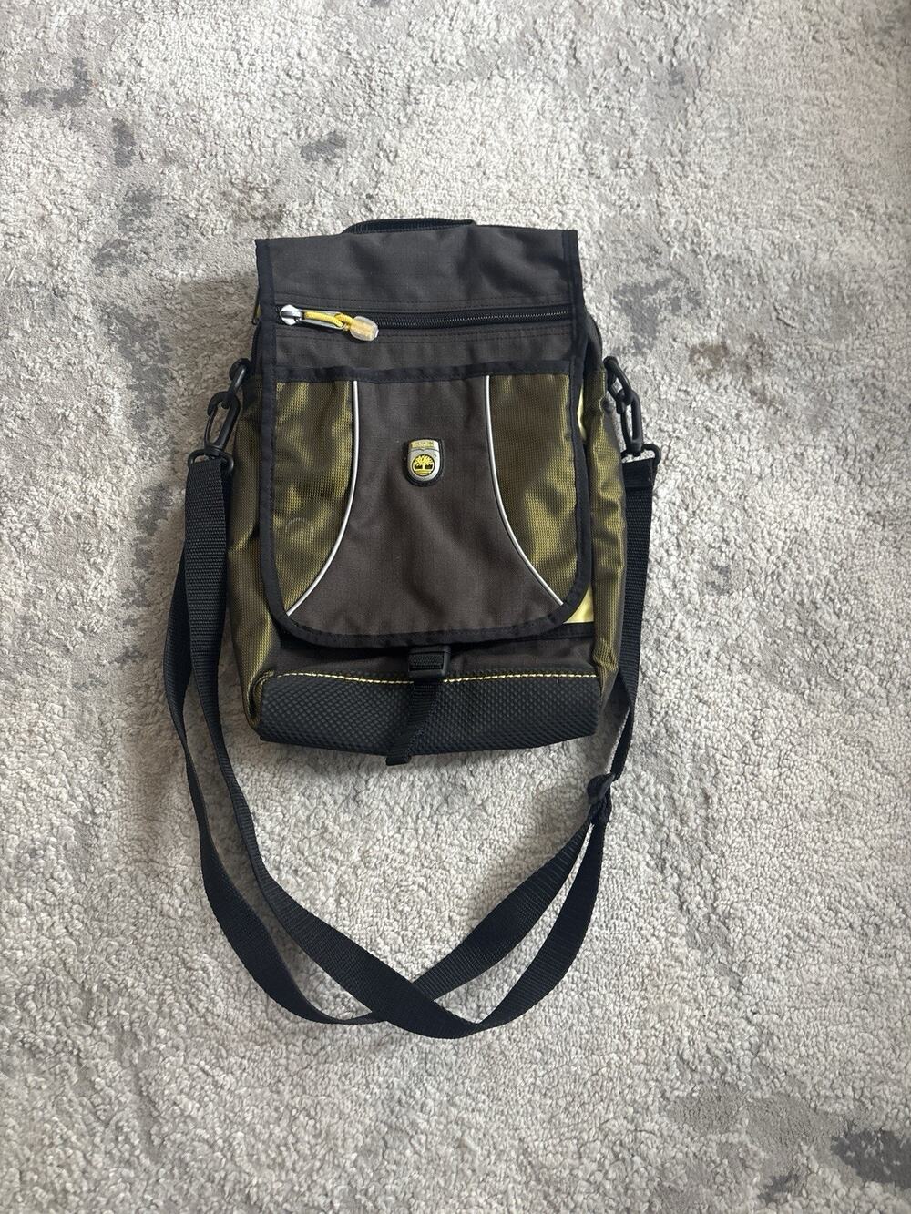 Vintage Timberland Gray Black Nylon Messenger Crossbody